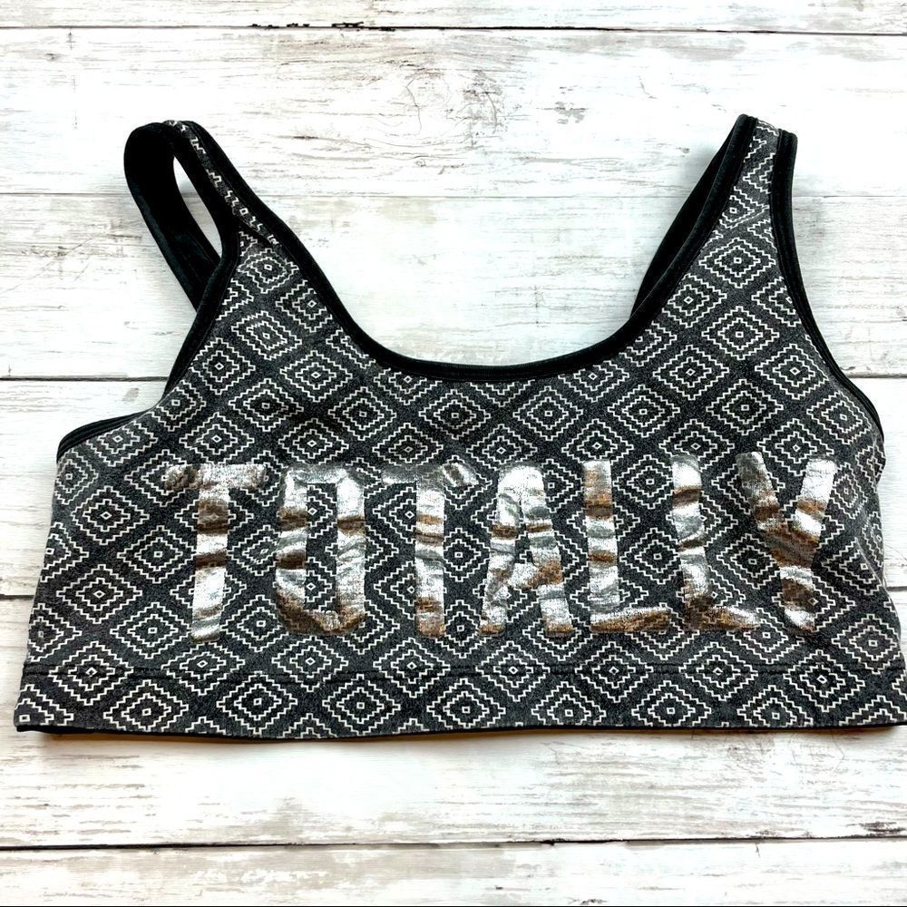 Victoria’s Secret PINK Crop Haut Court Totally  Athletic Bralette Gray Bra